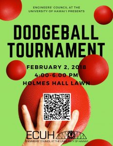 Flyer for ECUH dodgeball tournament featuring a hand holding a dodgeball.