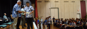 Graduates lined up to receive their certificates.