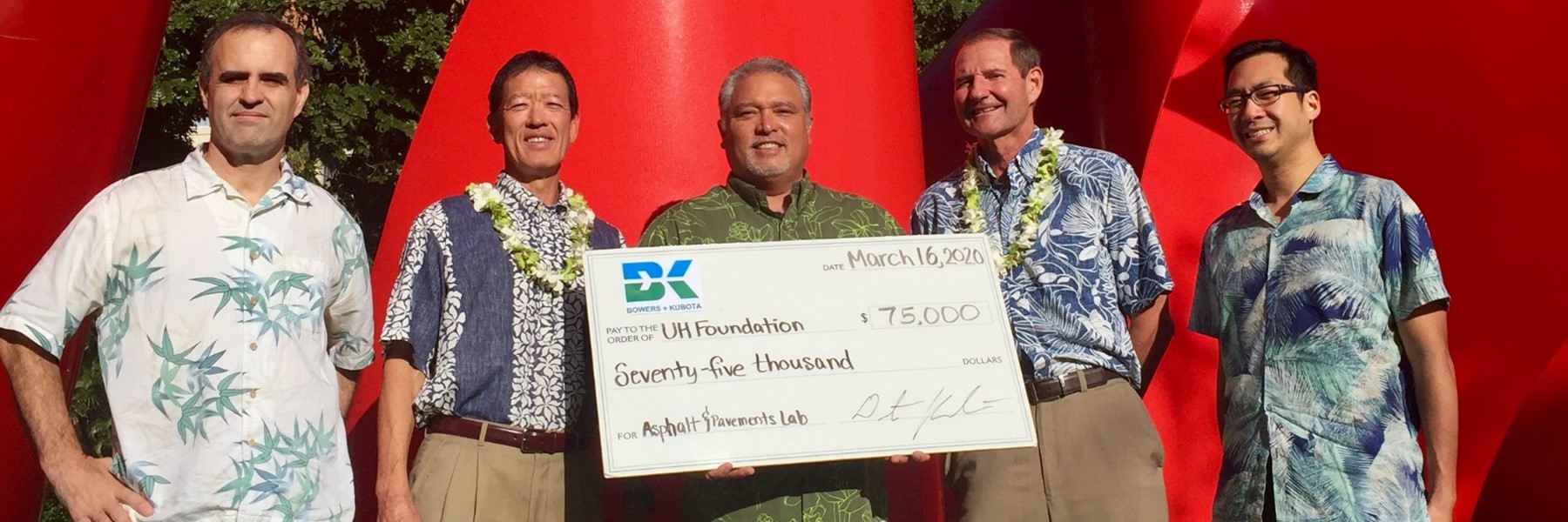 A Group Of Men Standing With An Oversized Check For $75K.