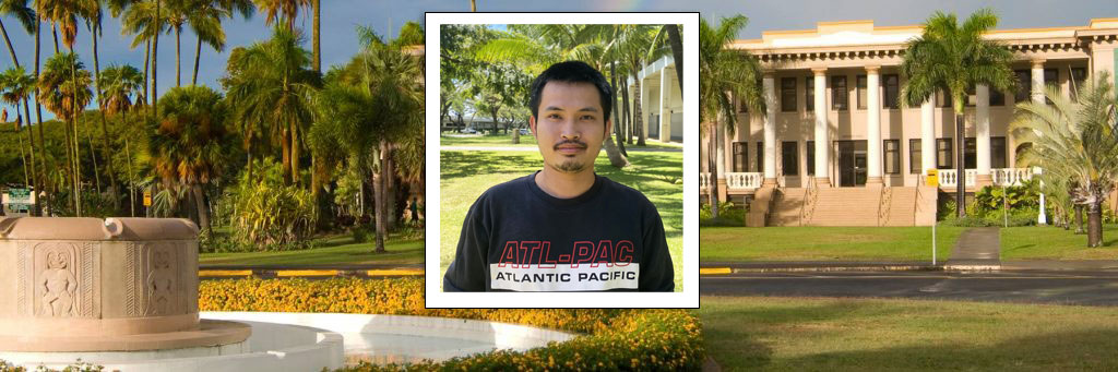 Photo Of Viet Sang Doan In Front Of Photo Of Hawai'i Hall