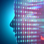Data/Code forming the shape of a human head