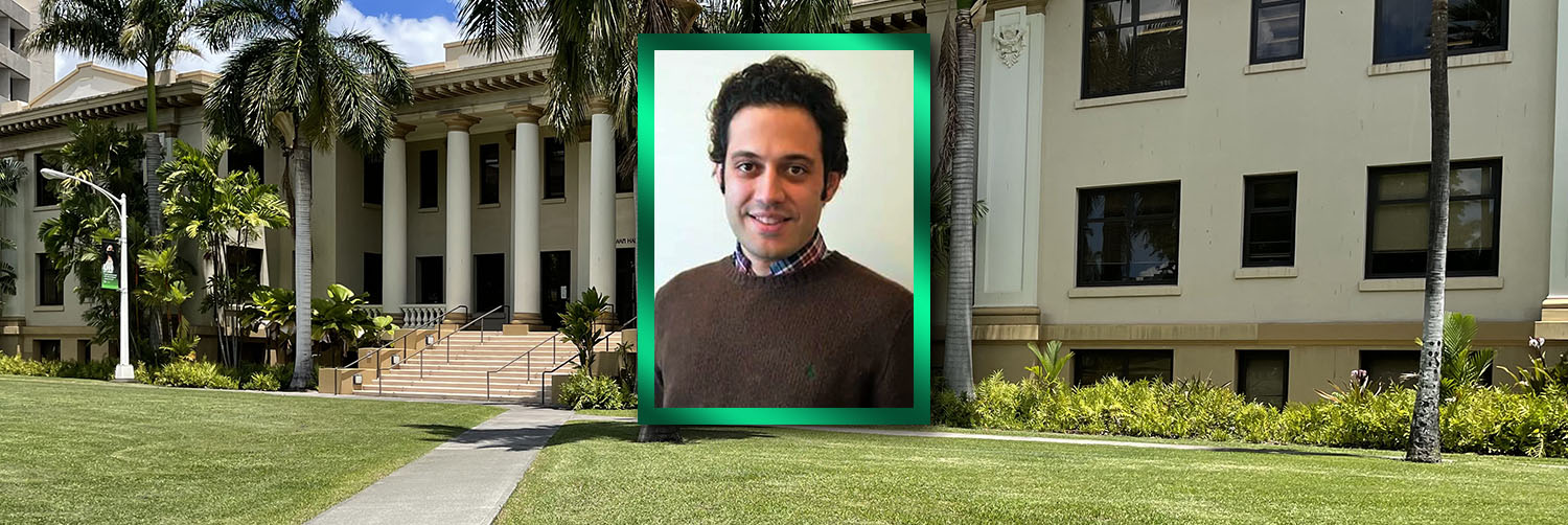 Photo Of Prof. Konh Laid Over A Photo Of Hawai'i Hall