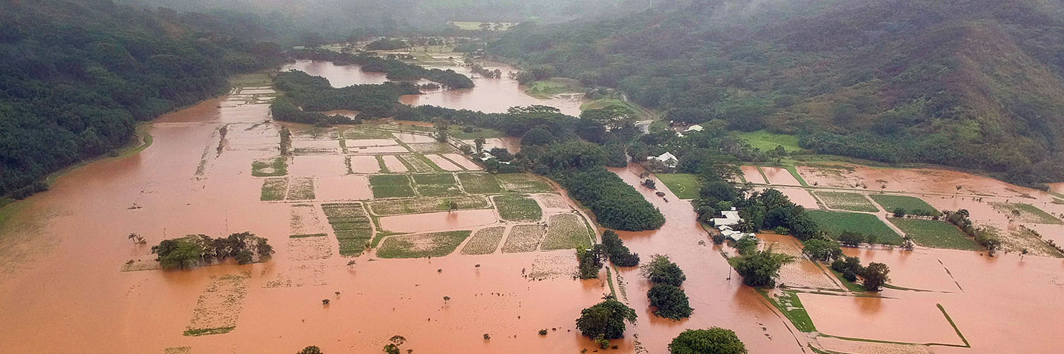 An Overhead View Of Hanalei Valley Flooded With Muddy Water